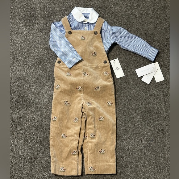 Ralph Lauren / 2-Piece Striped Shirt & Corduroy Embroidered Overalls Set - Picture 1 of 13